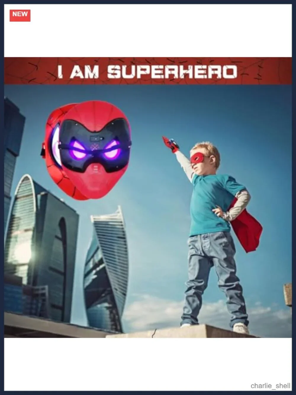 Kids Superhero Costume Set Cape LED Mask Web Shooter Felt Eye Mask